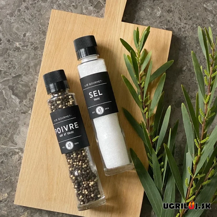 Darčeková sada čierneho a bieleho korenia a morskej soli Lie Gourmet (mlynček), 2ks