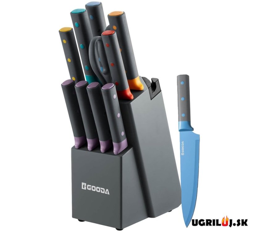 Sada kuchynských nožov so stojanom, colored, nerez, 11ks