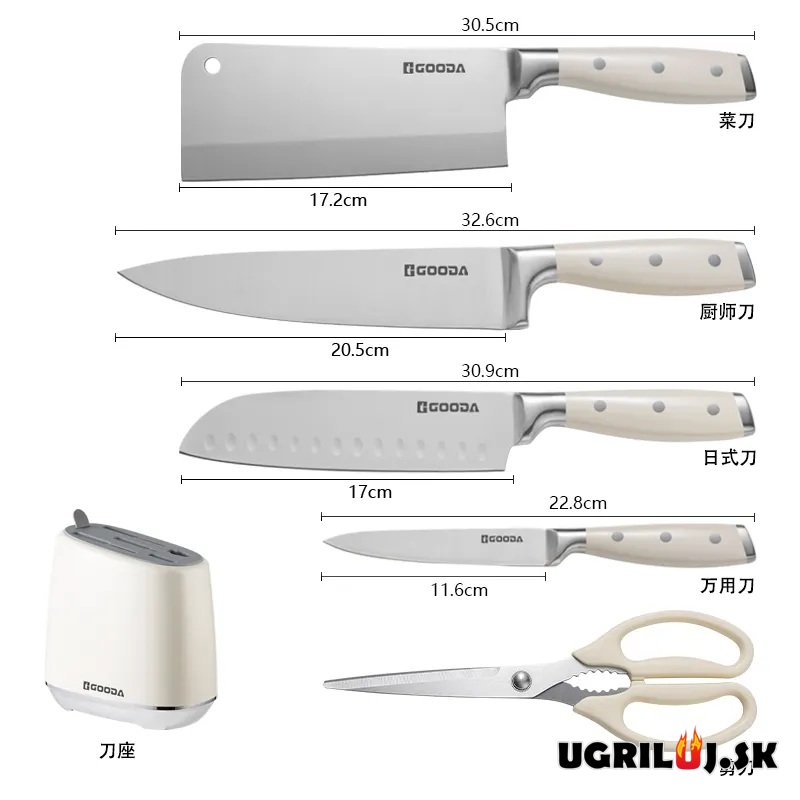 Sada kuchynských nožov so stojanom white egg, nerez, 6ks