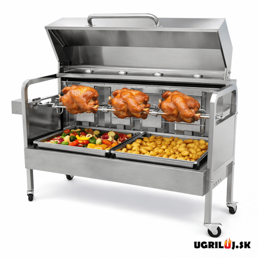 Plynový gril s ražňom Premium, Stainless Steel - Rotiséria na prasiatko, kura a kusy mäsa (25kg max.)