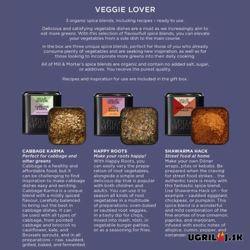 Grilovacie bio korenie Mill & Mortar, Veggie Lover - DARČEKOVÝ BOX
