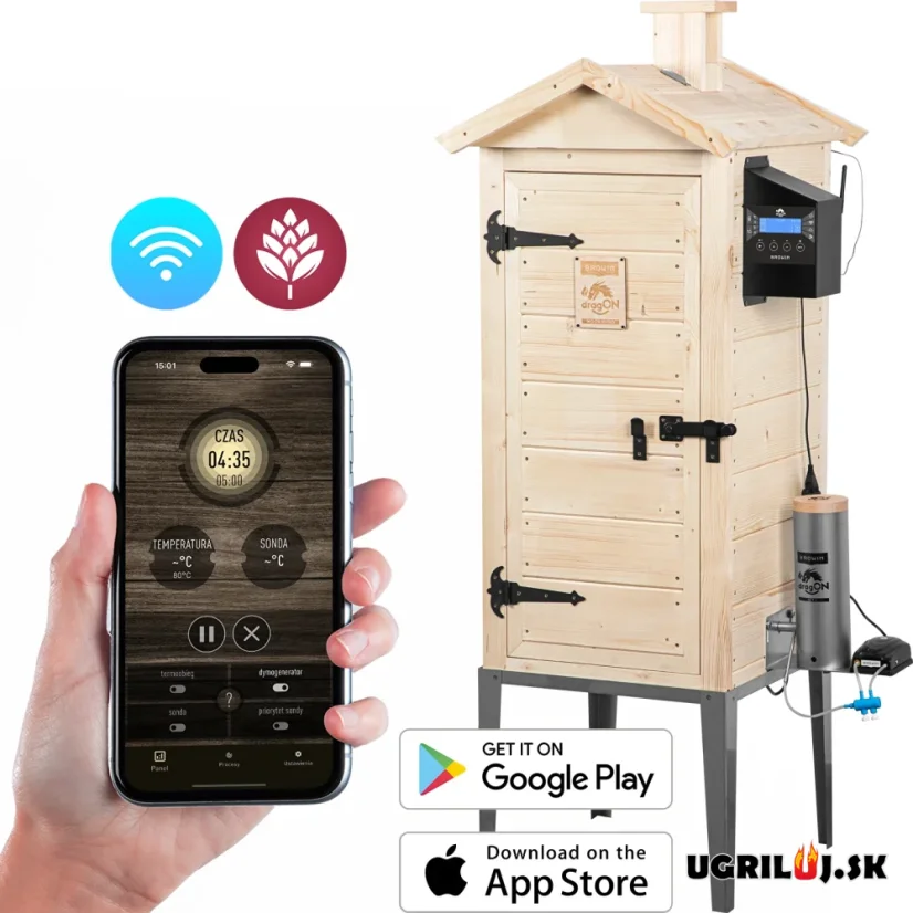 Dřevěná udírna Browin dragON Sprucewood, Digital Wi-Fi, 200L
