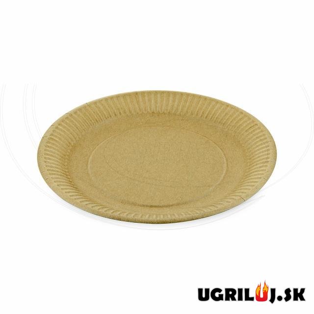 Papierový tanier plytký, hnedý, nepremastiteľný, 23 cm, 100 ks