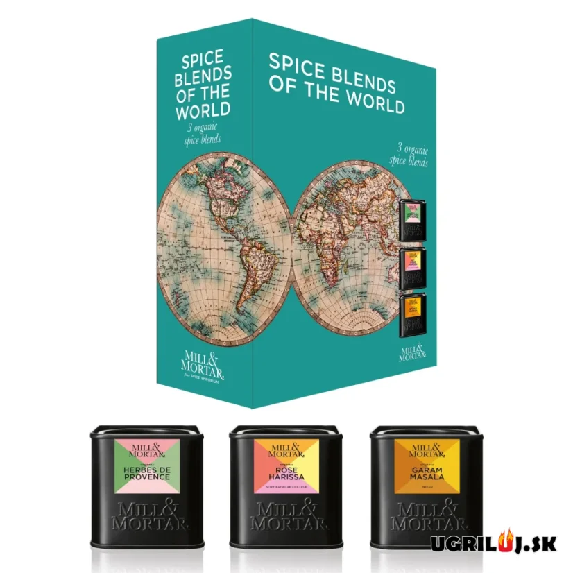 Grilovacie bio korenie Mill & Mortar, Spice Blends of The World - DARČEKOVÝ BOX