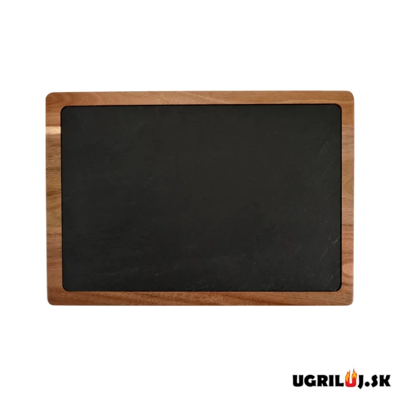 Servírovacia akáciová doska s bridlicovým kameňom, 33x23cm