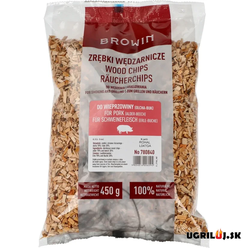 Štiepka do grilu a pre udiarne Browin - 70% Jelša / 30% Buk, 450g (6-8mm)