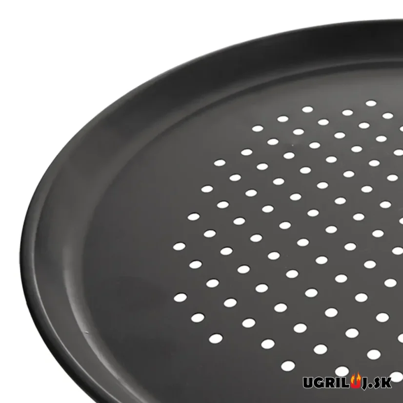 Oceľový plech na pizzu, čierny, dierovaný, 32cm