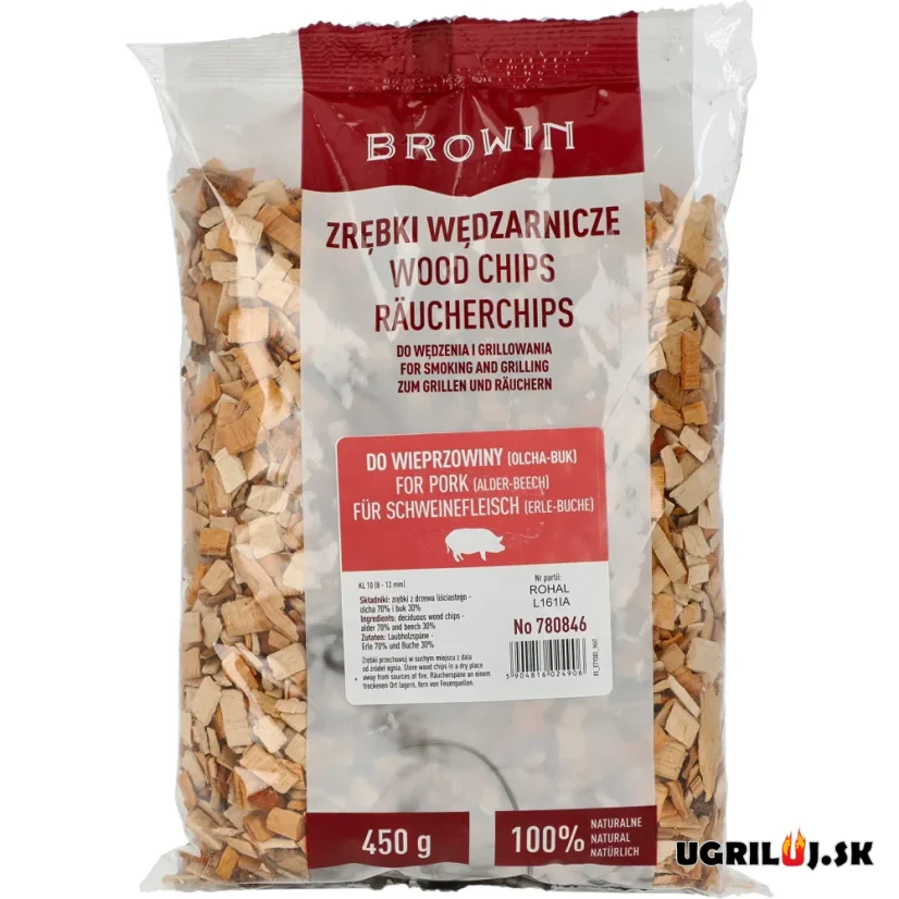 Štiepka do grilu a pre udiarne Browin - 70% Jelša / 30% Buk, 450g (8-12mm)