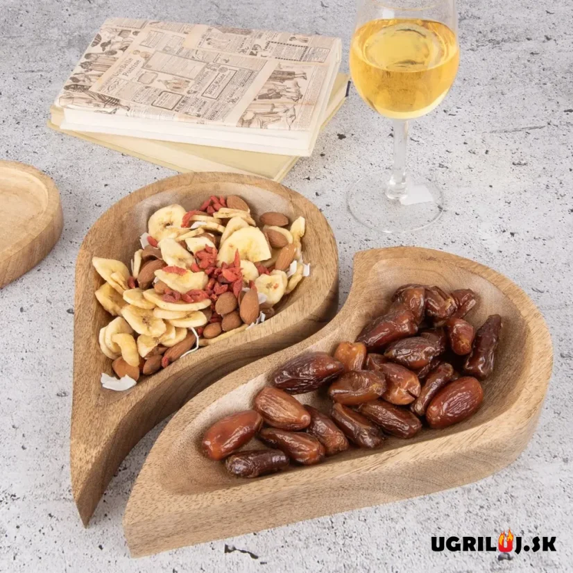 Drevená misa z mangového dreva, 2diely Srdce 30.5x26cm