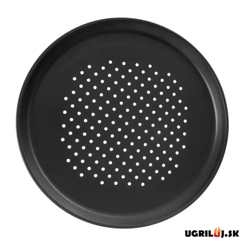 Oceľový plech na pizzu, čierny, dierovaný, 32cm
