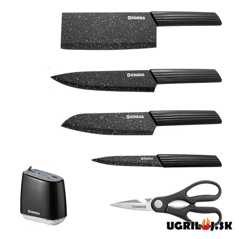 Sada kuchyňských nožů se stojanem black egg, nerez, 6ks