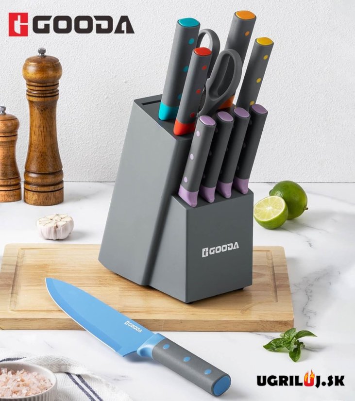 Sada kuchynských nožov so stojanom, colored, nerez, 11ks