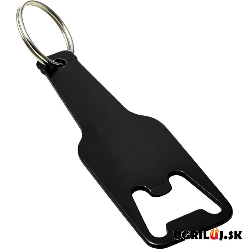 Otvárač na fľaše, v tvare pivovej fľašky, čierna