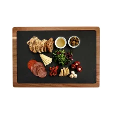 Servírovacia akáciová doska s bridlicovým kameňom, 33x23cm