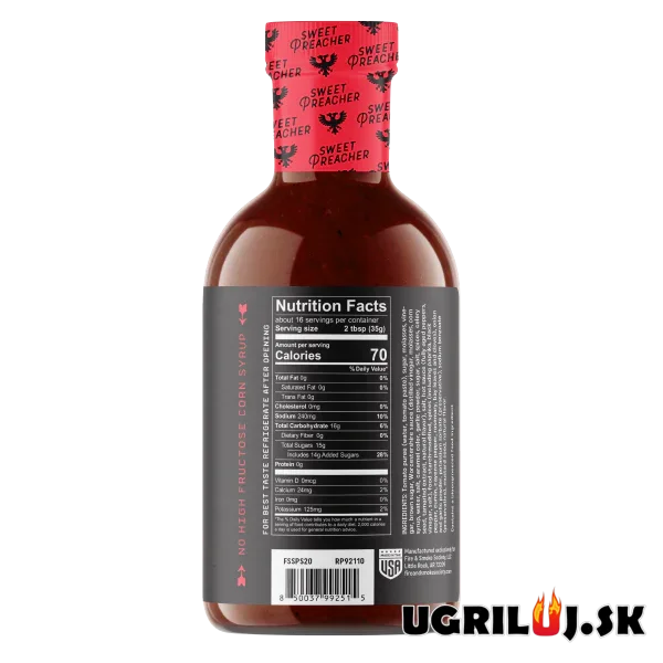 BBQ omáčka na grilovanie - Fire&Smoke - Sweet Preacher BBQ Sauce, 567g