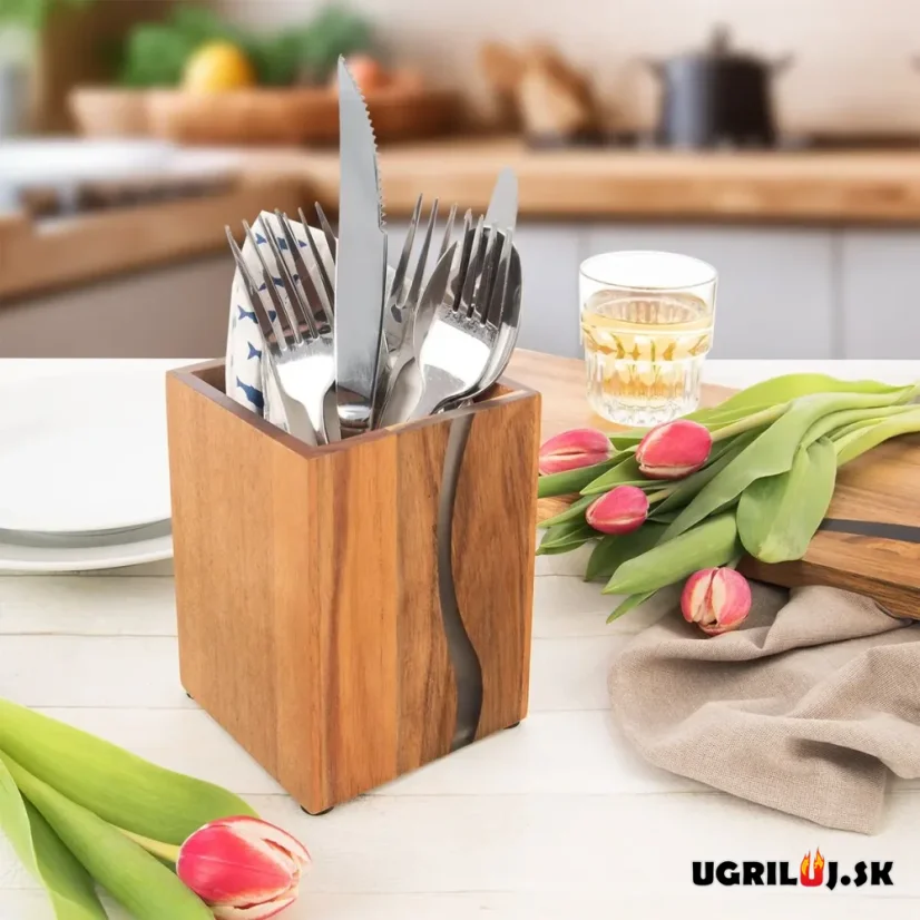 Stojan na kuchynské náradie, akácia, River, 13.5x10x10cm
