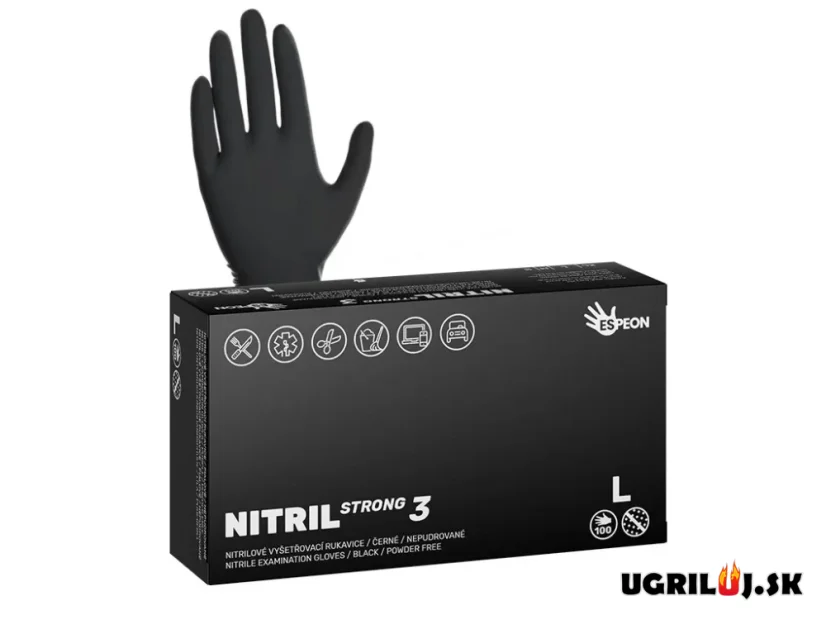 Nitrilové rukavice NITRIL STRONG3, 100 ks, veľkosť L, nepudrované, čierne