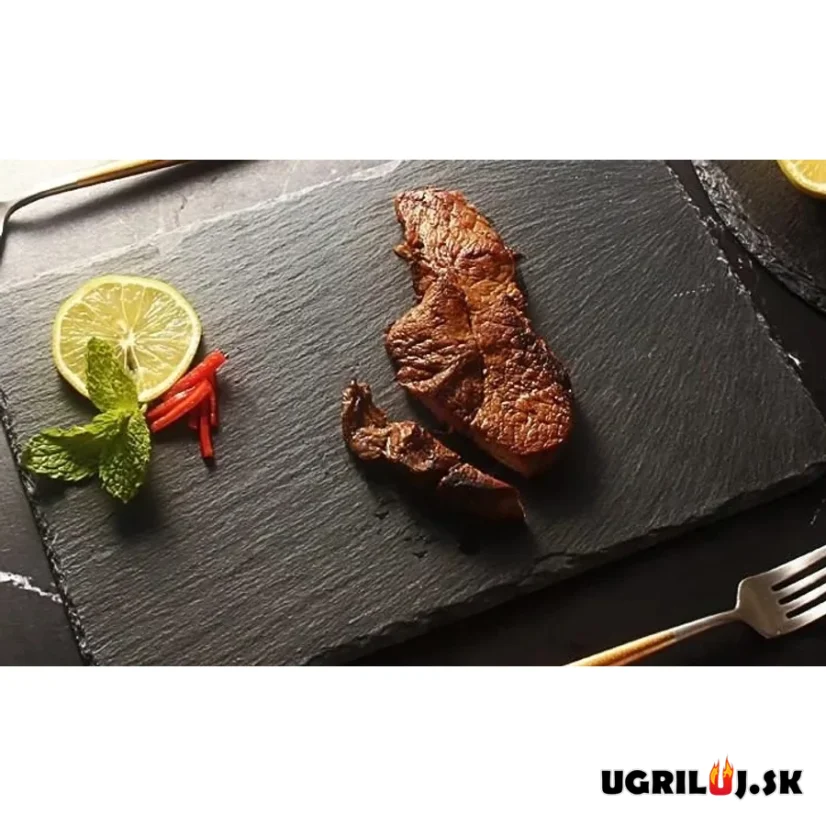 Servírovacia akáciová doska s bridlicovým kameňom, 33x23cm