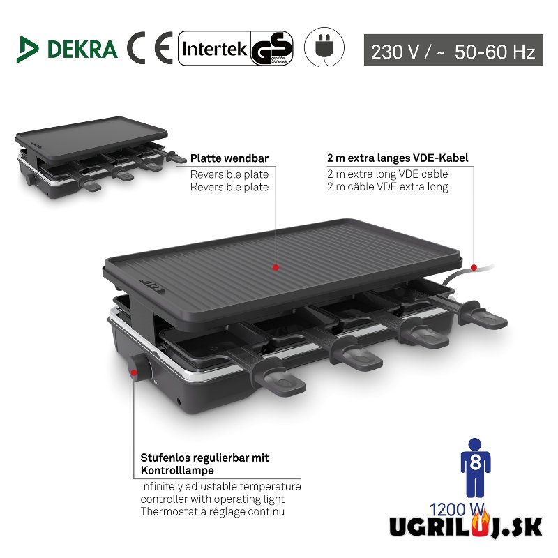 Stolný elektrický gril Raclette, litina, 40x24cm