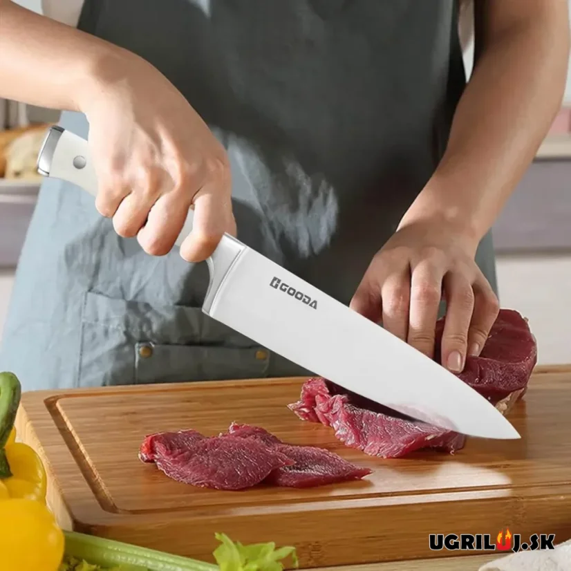 Sada kuchynských nožov so stojanom, krémová biela, nerez, 11ks